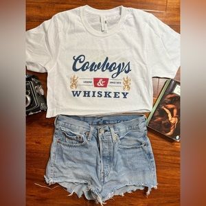 White Cowboys Whiskey Crop Top